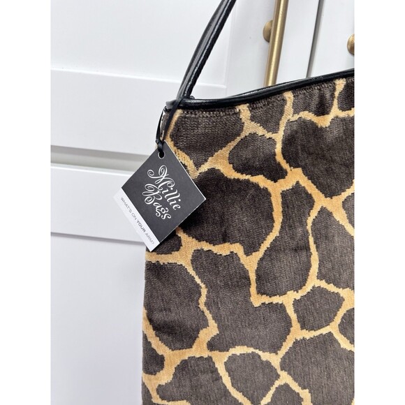 NWT Millie Bag Giraffe Print Monyo Hobo Purse Brown Gold Bamboo Ring Handle - Picture 3 of 10